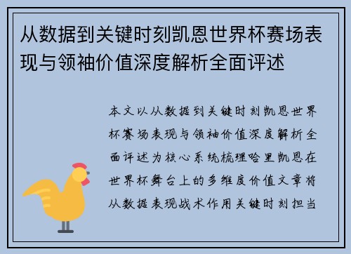 从数据到关键时刻凯恩世界杯赛场表现与领袖价值深度解析全面评述