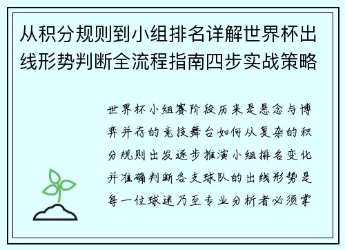 从积分规则到小组排名详解世界杯出线形势判断全流程指南四步实战策略